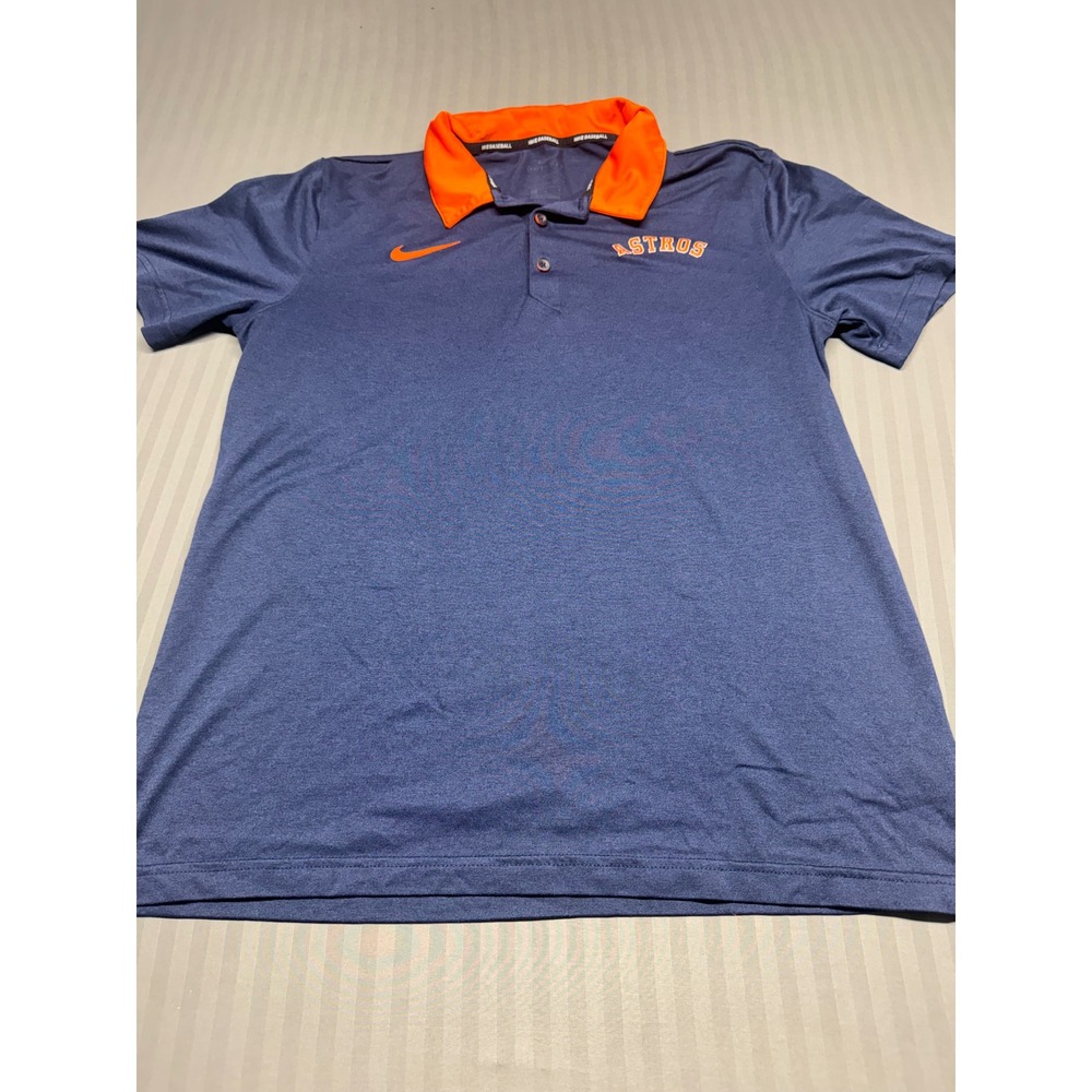 Nike Houston Astros MLB Dri-FIT Polo Shirt Mens Medium Navy Blue Orange Baseball